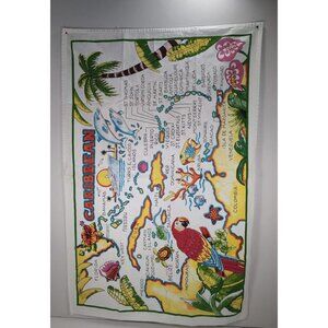 Vintage Caribbean Map Souvenir Tea Towel 28" X 18"